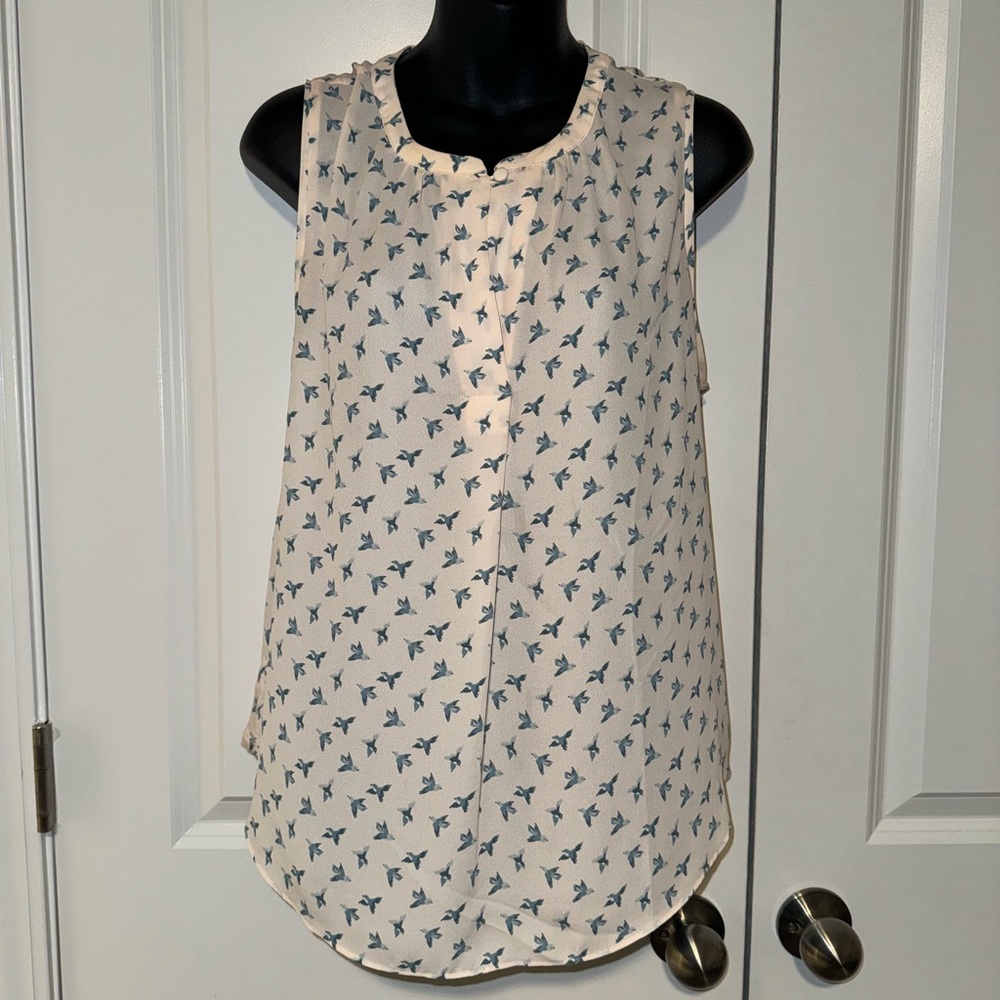 Loft mixed media light pink and blue birds tank size L petite